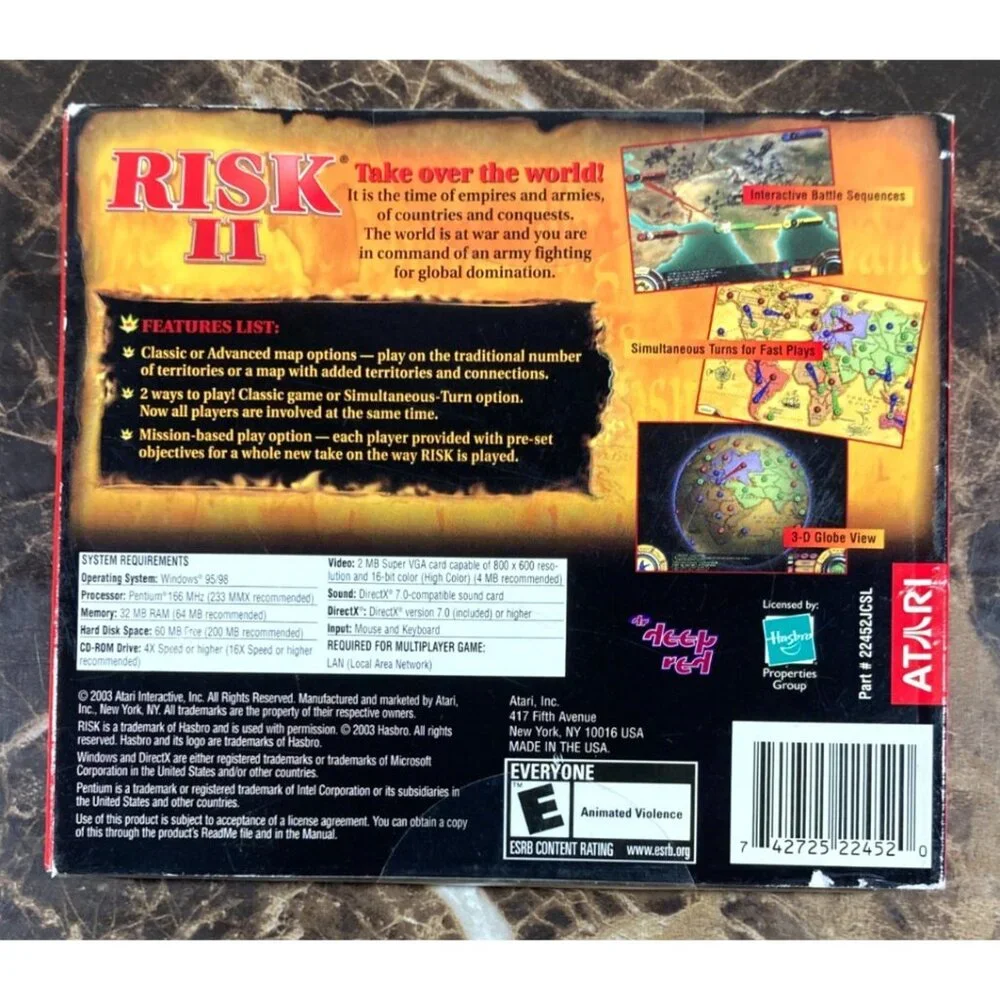 Risk II PC CD-Rom Game Atari Windows 95/98 SEALED 2003 Hasbro Slip Jewel Case